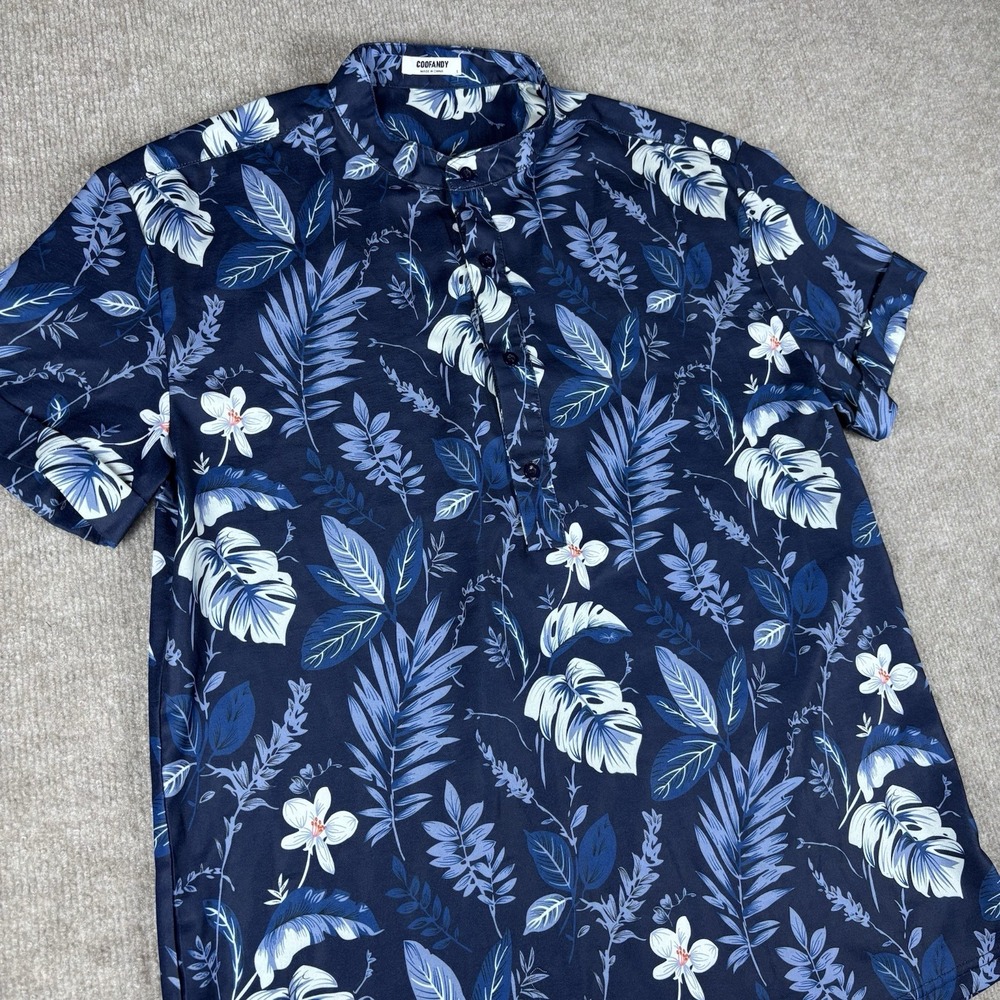 COOFANDY Mens Hawaiian Shirt Size Small Blue Floral Short Sleeve Button - Picture 2 of 6